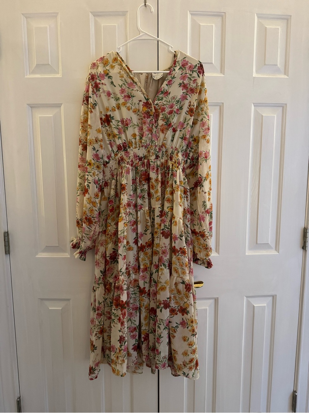 ARULA Cream Dress with Pink & Orange Floral Print - Picture 2 of 4